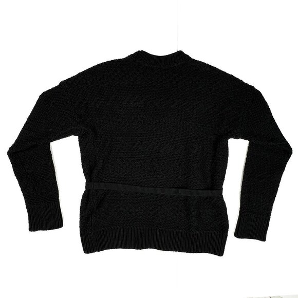 Banana Republic Tie Waist Tassels Wool Blend V-Neck Ribbed Chunky Cardigan Sz L - Picture 3 of 6